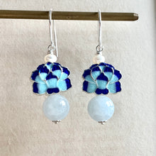 Load image into Gallery viewer, Blue Lotus Cloisonne &amp; Light Green Jade 925 Earrings