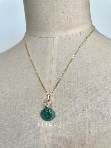 Eli. J Exclusive: Bluish-Green Jade Shell, Rainbow Moonstone, Pearls Necklace