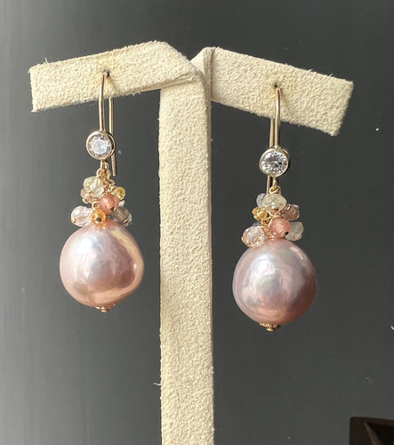 Pink-Peach Edison Pearls & Gems 14kGF Earrings