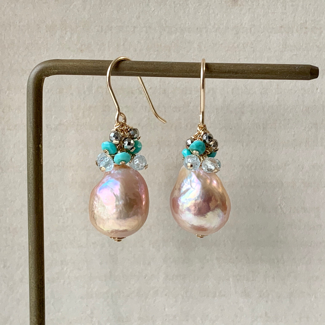 Rainbow Peach Edison Pearls, Turquoise, Sky Blue