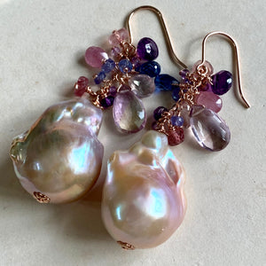 Lavender Fields- AAA Baroque Pearls & Gemstones 14k Rose Gold Filled