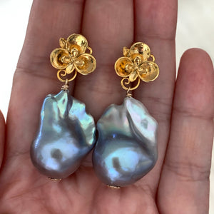 Silver AAA Baroque Pearl Earrings