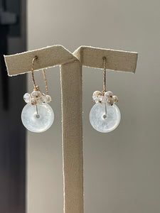 Petite Icy Jade Donuts, Rainbow Moonstone & Pearls 14kGF Earrings