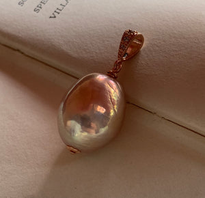 Unicorn Peach Pink Pearl on Rose Gold Pendant