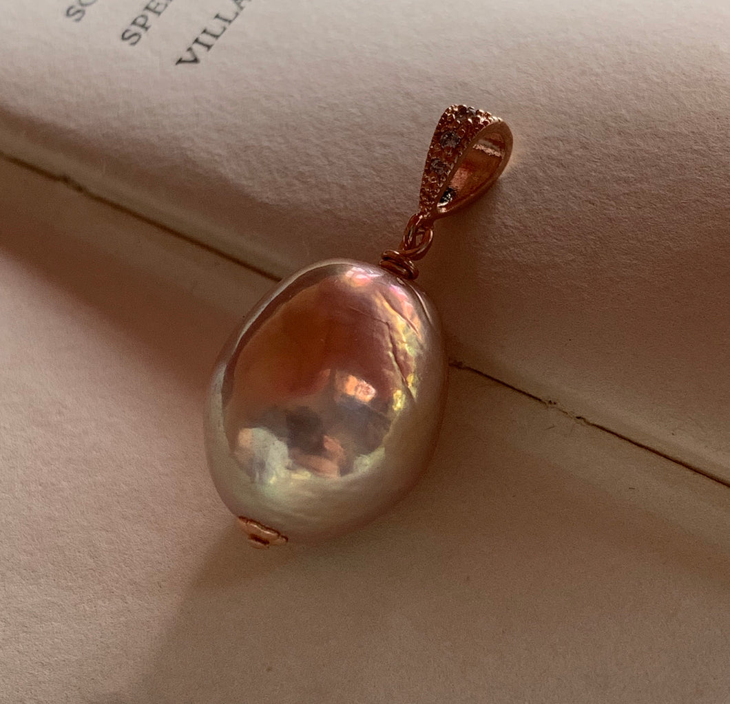Unicorn Peach Pink Pearl on Rose Gold Pendant