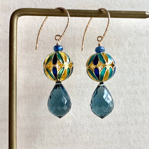 Blue Quartz & Cloisonne Lanterns 14kGF Earrings