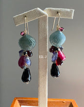 Load image into Gallery viewer, Mulan: Jade Shells, Ruby, Black Onyx, Tanzanite, Iolite Stars 14kGF Earrings