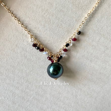 Load image into Gallery viewer, AAA Peacock Tahitian Pearl, Ruby, Spinel, Rainbow Moonstone 14kGF Necklace