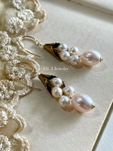 Load image into Gallery viewer, Lily: Vtg Brass Lily, Ivory Freshwater Pearls Earrings