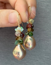 Load image into Gallery viewer, Tourmaline, Opal &amp; Rainbow Lustre Peach Pearls on 14k Gold Filled