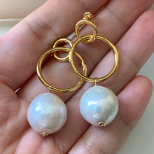 Load image into Gallery viewer, White Kasumi Pearls on Big Gold Hoops