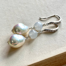 Load image into Gallery viewer, Type A Icy Jade &amp; White Edison Pearls Silver Earrings