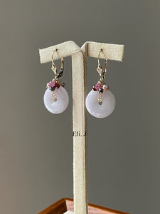 Lilac Lavender Jade Donuts, Pink Sapphire, Black Diamonds 14kGF Earrings