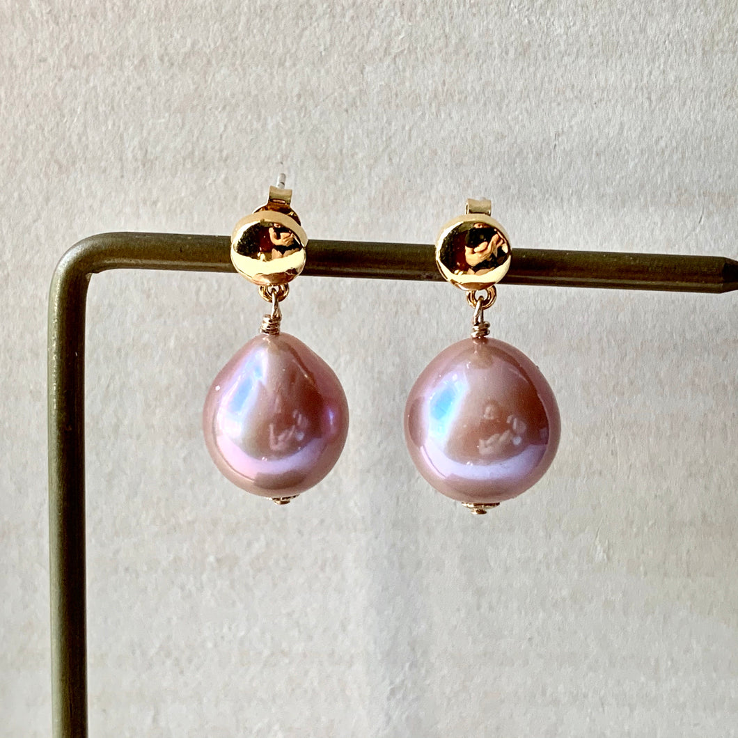 Pink Edison Pearls on Gold Studs