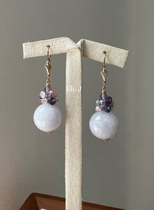 Rare, Large Lavender Jade Balls & Pink/Purple Gemstones 14kGF Earrings