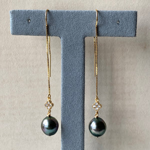 Peacock AAA Tahitian pearls & Clover, 14KGF threaders