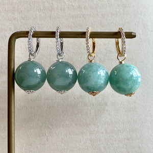 Large & Luscious Type A Green Jade Balls on CZ Hoops