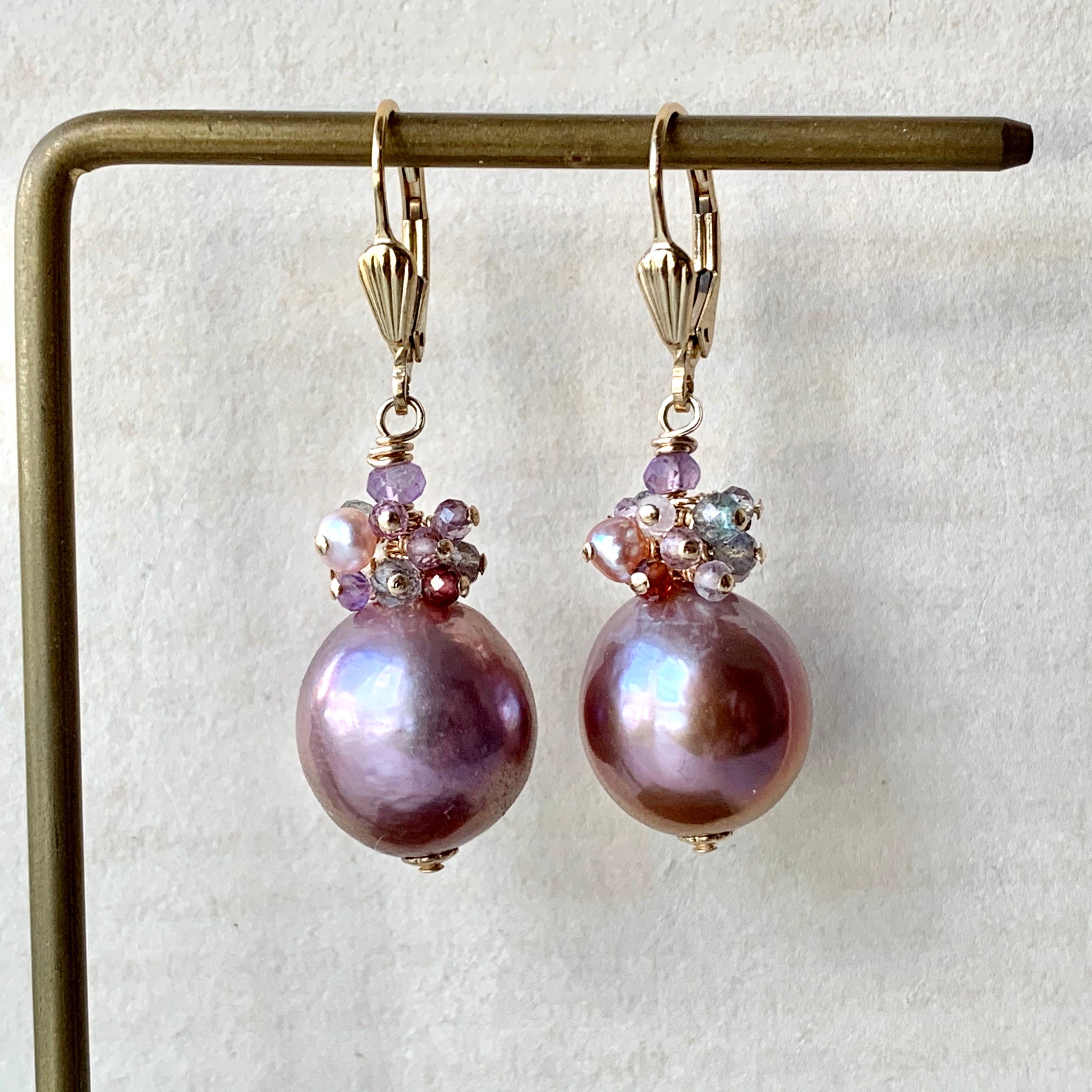 Lavender Purple Edison Pearls Spinel Gems 14kGF Earrings Eli