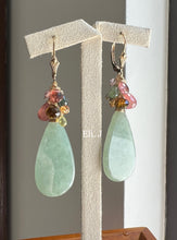 Load image into Gallery viewer, Exclusive Apple-Green Jade Flat Teardrops &amp; Rainbow Gems 14kGF Earrings