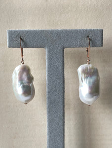 Big White Baroque Pearls 14kRGF Earrings