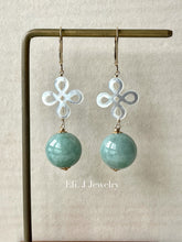 Load image into Gallery viewer, Apple Green Type A Jade Balls &amp; Mother-of-Pearl Knots 14kGF Earrings