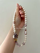Load image into Gallery viewer, Pearl: Statement Freshwater Pearl, Vintage Flowers &amp; Parts, Pink Amethyst Necklace (One of A Kind)