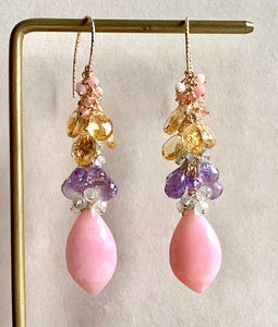 Soft Rainbow- Pink Opal, Pink Amethyst, Citrine 14k Gold Filled Earrings