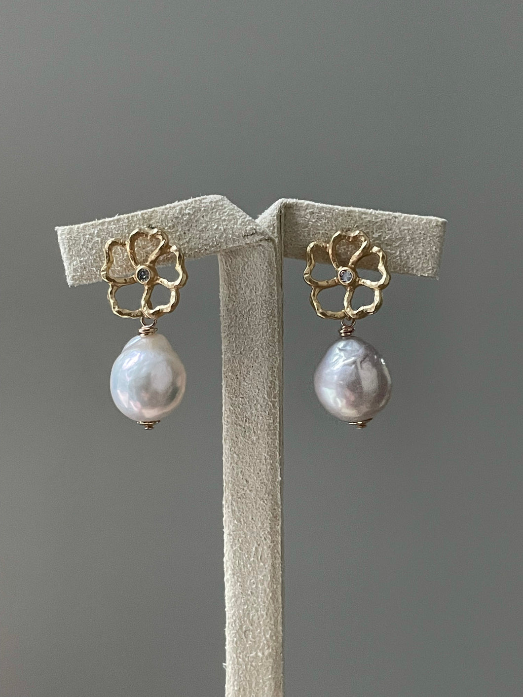 Ivory Pearls with Gold Cut-Out Floral Studs