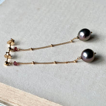 Load image into Gallery viewer, Rose AAA Tahitian Pearls, Pink Tourmaline 14kGF Dangle Earrings