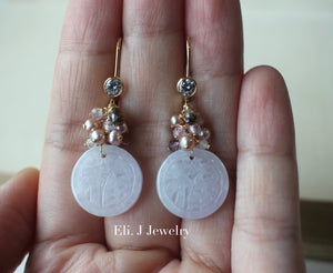 Exclusive: 福 Blessings Type A Lavender Jadeite, Brown Diamonds & Gemstones 14kGF Earrings