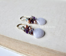 Load image into Gallery viewer, Eli. J Exclusive: Light Lavender Jade Shells, Garnet, Amethyst 14kGF Earrings