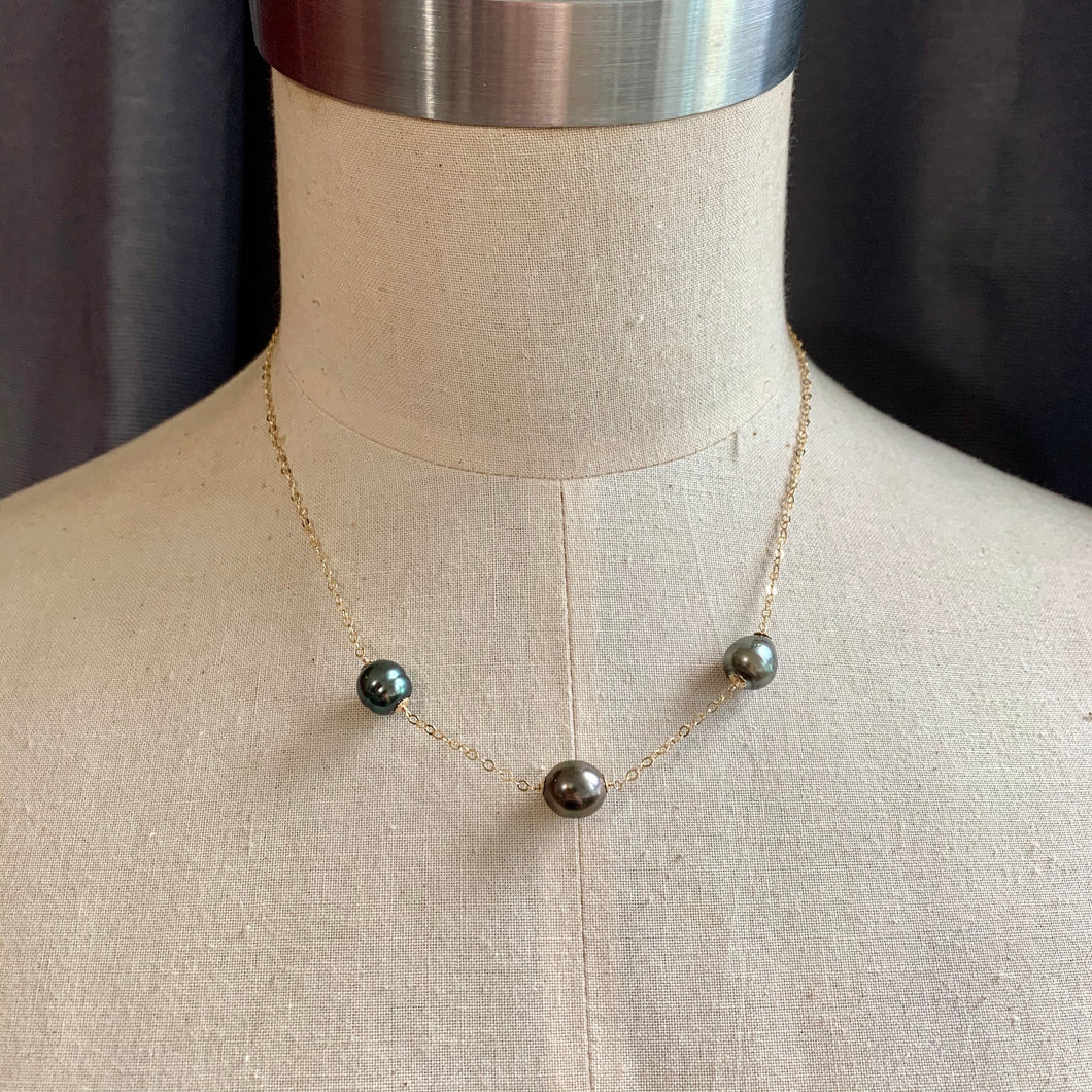 Trio Tahitian Pearl Necklace 14kGF