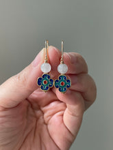 Load image into Gallery viewer, Icy Jade &amp; Cloisonne Clovers 14kGF Earrings