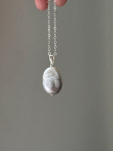 Silver-White Baroque Pearl on 925 Silver Necklace