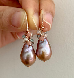 Pink-Peach Edison Pearls Pinks & Blues 14k Rose Gold Filled Earrings