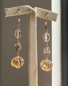 Citrine Pumpkin, Copper Rutile 14kGF Earrings