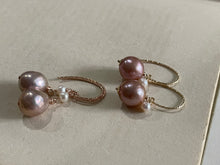 Load image into Gallery viewer, Pink Roundish Pearls &amp; White Baby Pearls 14kRGF Earrings
