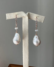 Load image into Gallery viewer, Petite Ivory Pearls, Rainbow Moonstone 14kRGF Earrings