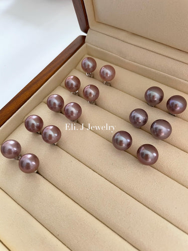 11-11.5mm Top Quality Round Edison Pearl Studs in 925 Silver