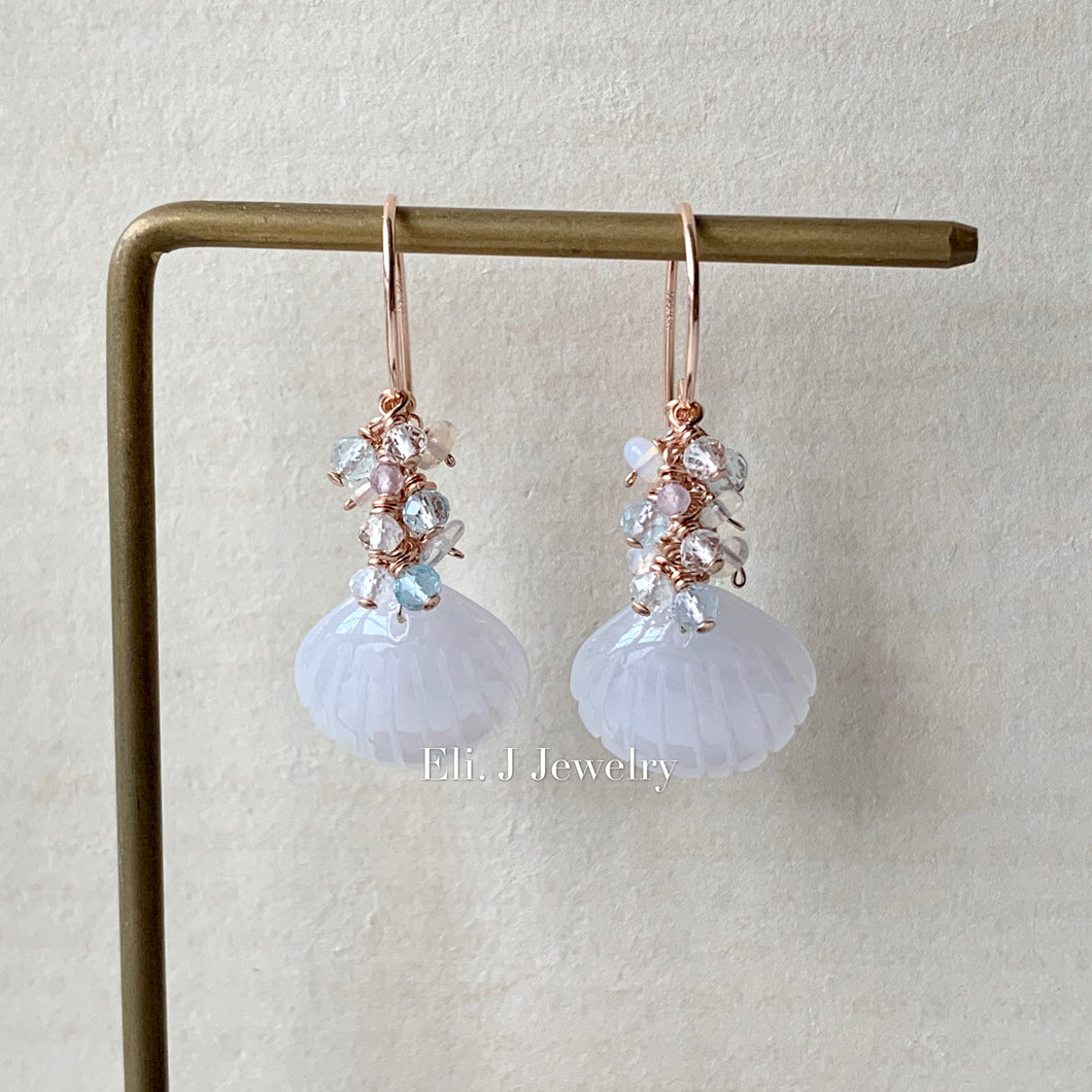 Jade Shells #3 (Lavender) & Neutral Gemstones 14kRGF Earrings