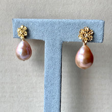 Load image into Gallery viewer, Peach Edison Pearl Drops on Bouquet of Flowers Studs