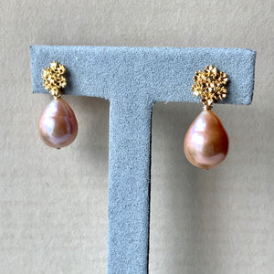 Peach Edison Pearl Drops on Bouquet of Flowers Studs