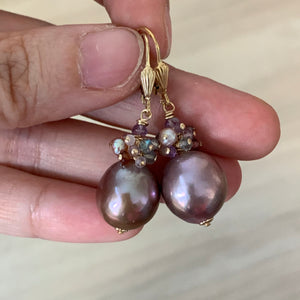 Lavender Purple Edison Pearls, Spinel & Gems 14kGF Earrings