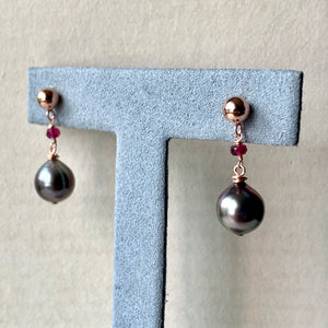 AAA Rose Tahitian Pearls, Pink Tourmaline 14kRGF Studs