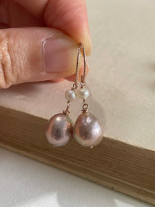 Pink Roundish Pearls & White Baby Pearls 14kRGF Earrings