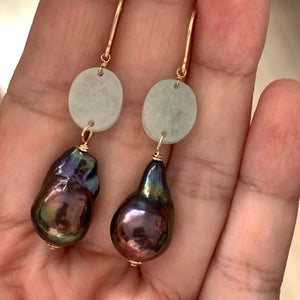 Peacock Baby Baroque Type A Jade 14kGF Earrings