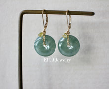Load image into Gallery viewer, Deep Green Translucent Type A Jade Donuts, Yellow Diamonds 14kGF Earrings