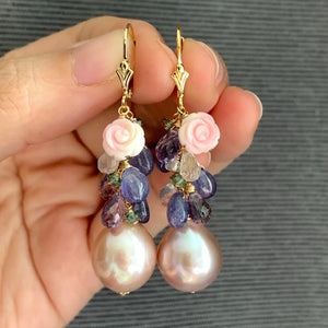 Pink Edison Pearls & Gemstone Drops 14kGF Earrings