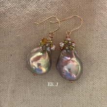 Load image into Gallery viewer, Rainbow-Gold Silver Baroque Pearls &amp; Gems 14kGF Earrings