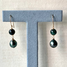 Load image into Gallery viewer, AAA Peacock Blue Tahitian Pearls Type A Deep Green Jade 14kGF